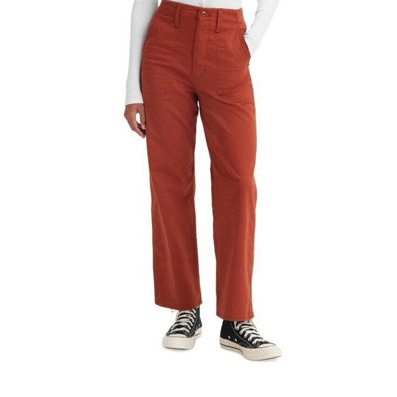 NEW Levis Womens Surplus High Rise Straight Leg Pants Burnt Red Stretch 28/6 - Picture 1 of 4